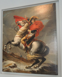 schilderij Napoleon met rode cape op steigerend wit paard