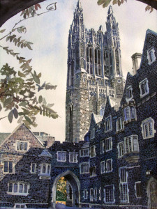 een aquarel met de Cleveland Tower in Princeton